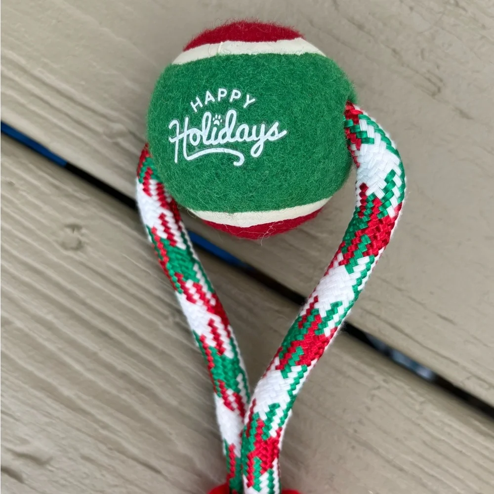 NWT EUROPEAN HOME DESIGN Red and Green Dog Coiled Rope Toy & Ball